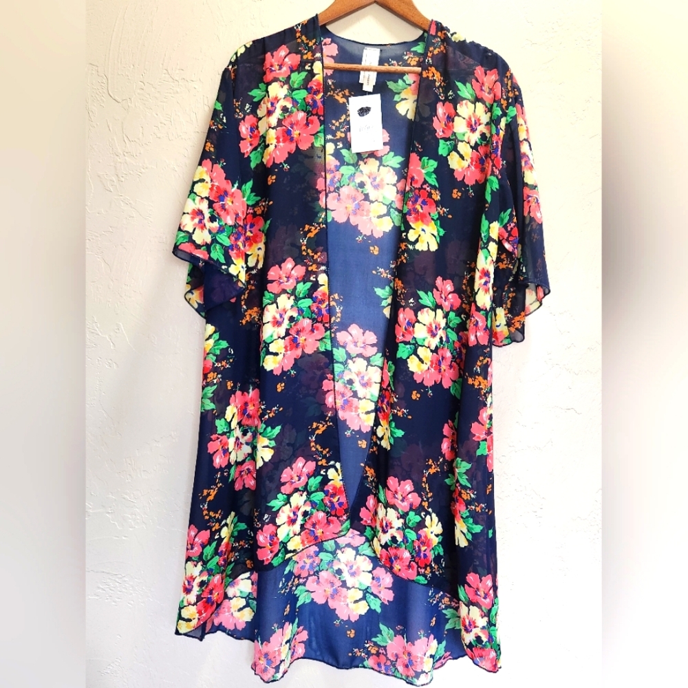 Now N Forever Navy Blue Floral Kimono